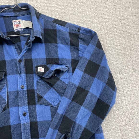 Big Bill Men’s L Plaid Brawny Blue Work Flannel Shirt Heavyweight Made In USA ** - Picture 4 of 16